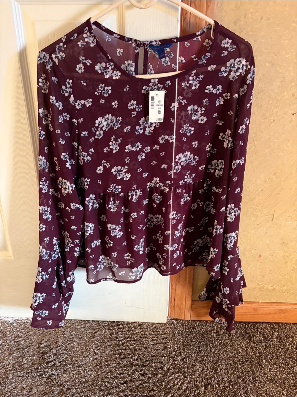 Aeropostale Burgundy Floral Peplum Blouse